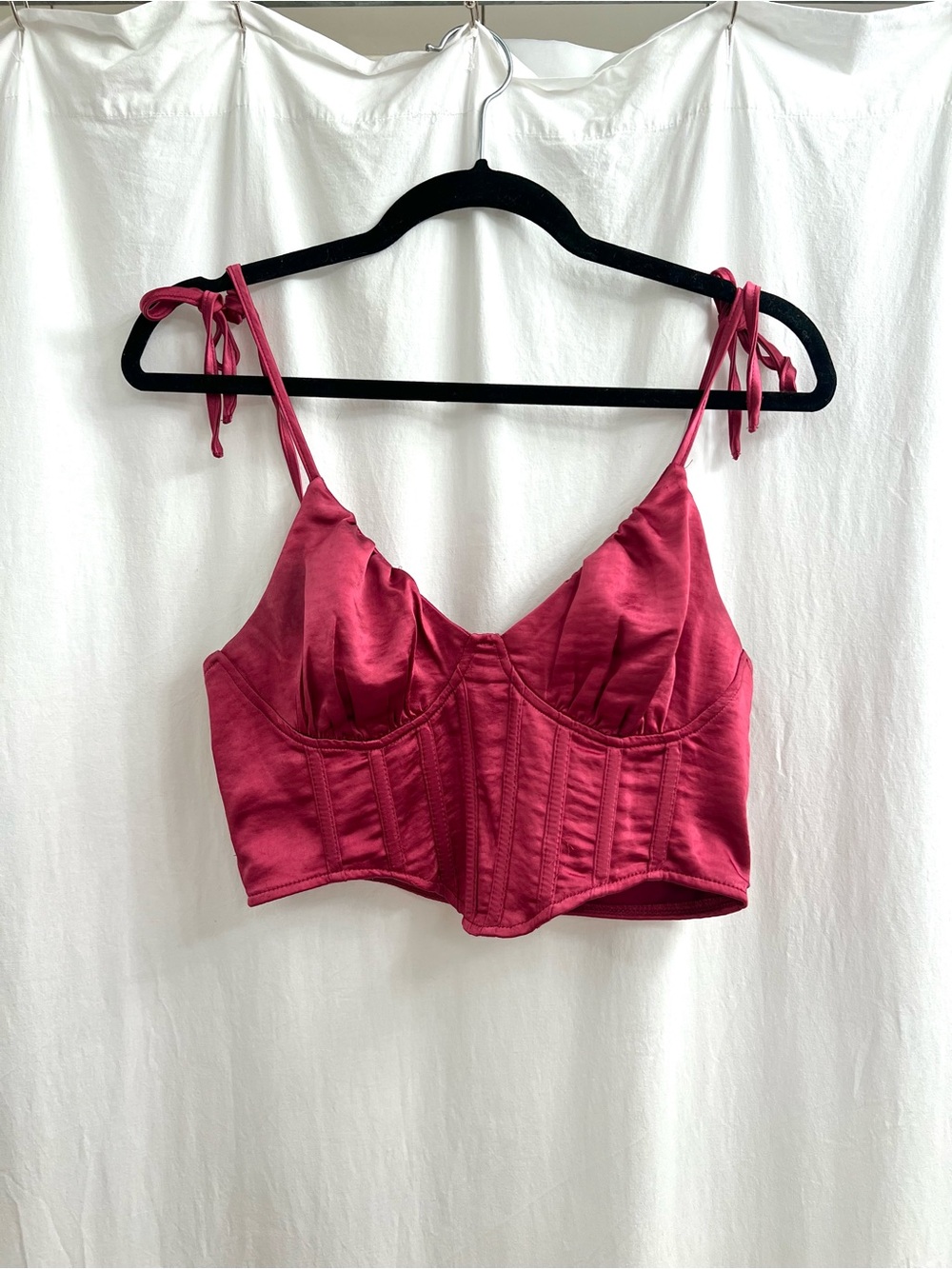 Lulu's Satin Corset Crop Top - Berry Red